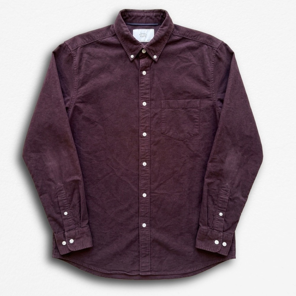 Hawker Rye Mens Regular Fit Vintage Oxford Shirting Button Down Shirt Burgundy L